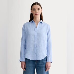 Everlane light ice blue linen button-down shirt, size 12